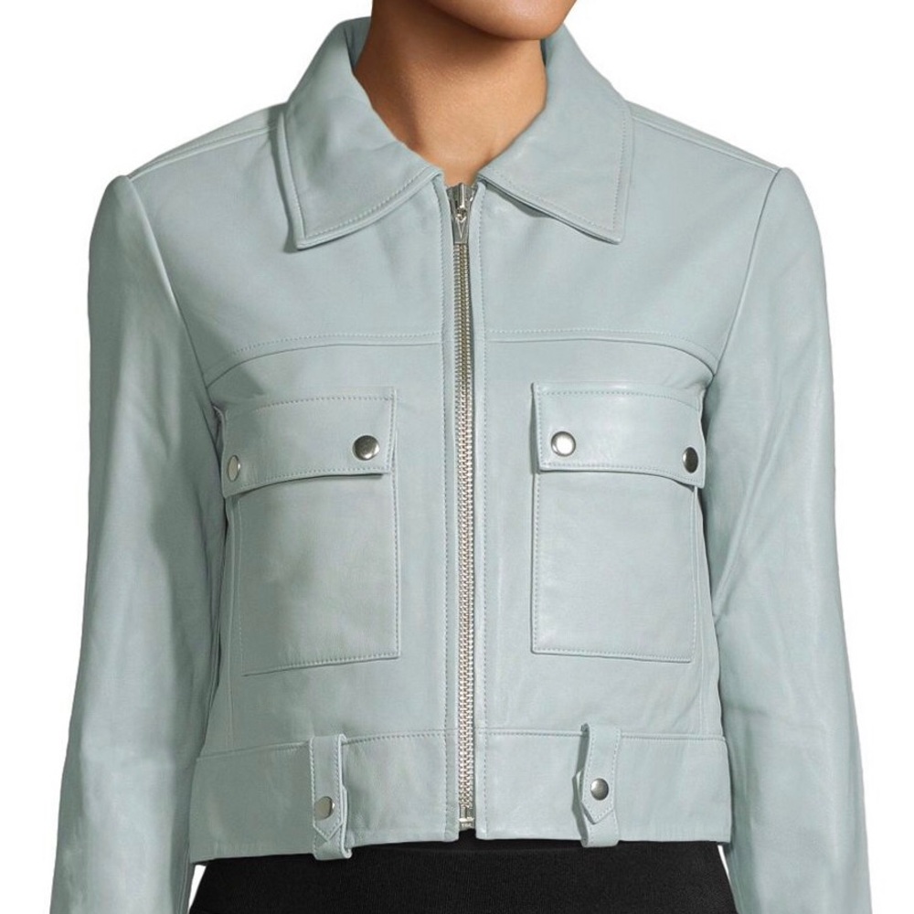 VEDA Women's Blue Seattle Leather Jacket (Large)